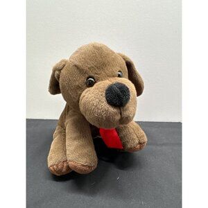 Brown Plush Dog Stuffed Animal Toy With Red Bow By Animal Adventure
